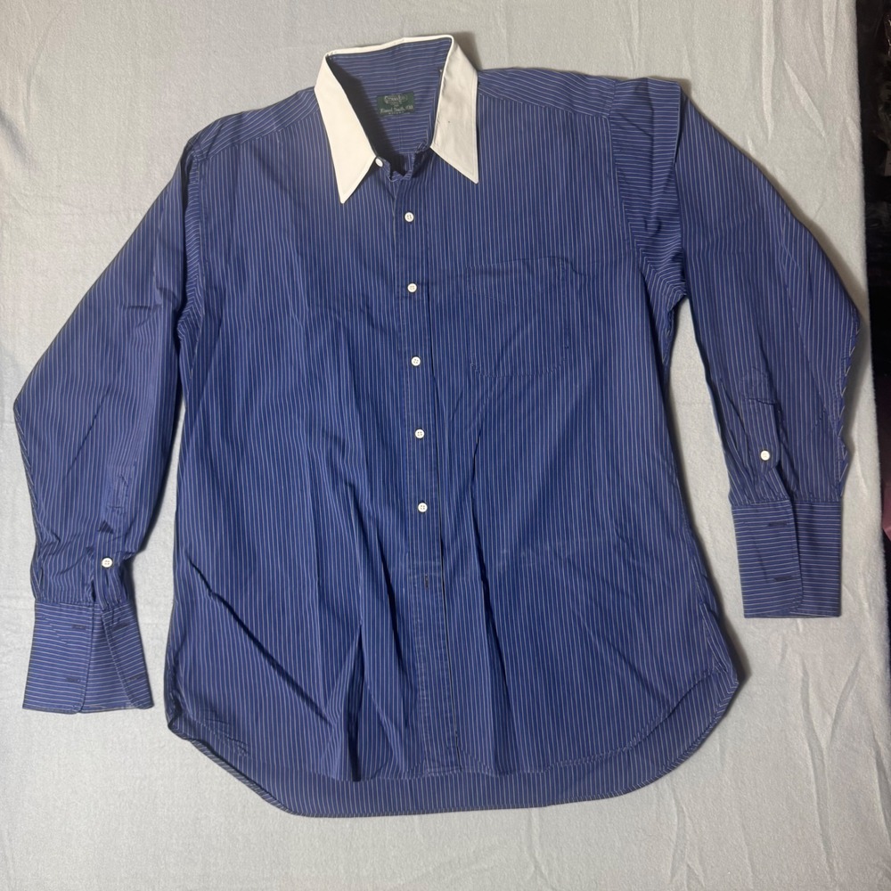 Gitman Bros Lionel Smith Ltd Men Blue Pinstripe Contrast Collar Dress Shirt 16.5